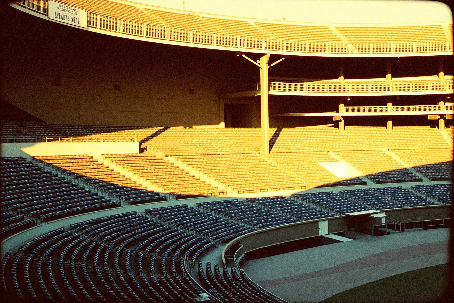Vintage stadium grandstand at golden hour